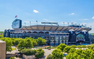 Aerial view of uptown Charlotte Bank of America Panthers stadium